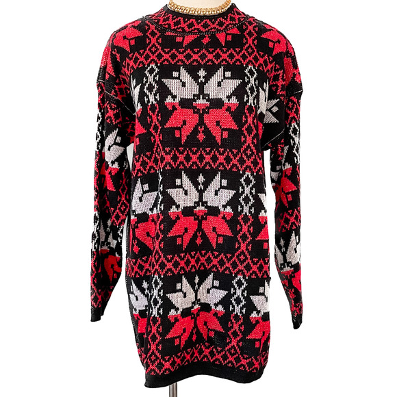 Vintage Sweaters - Vintage 80s sparkle snowflake tunic sweater/mini dress oversized M